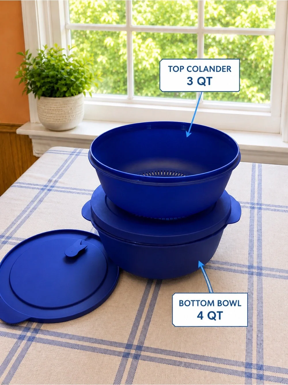 NEW Tupperware Cristalware Bowl & Colander Bowl 4 Qt With a  lid, colander 3 Qt